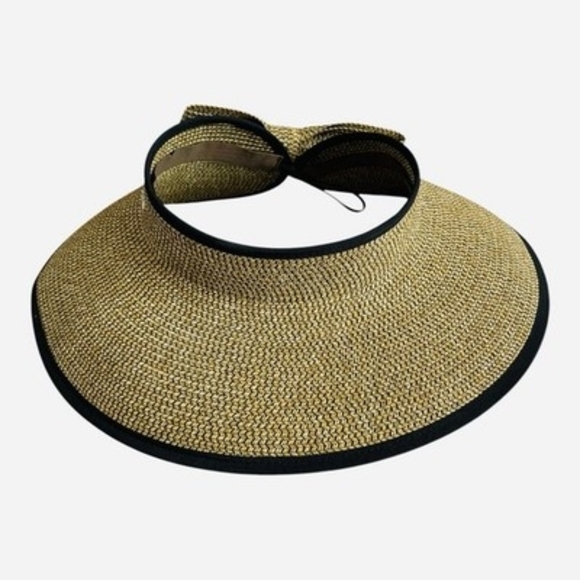 Kallina Straw Visor Sun Hat Wide Brim Packable Tan Black Bow Women\'s OS VG main image 6